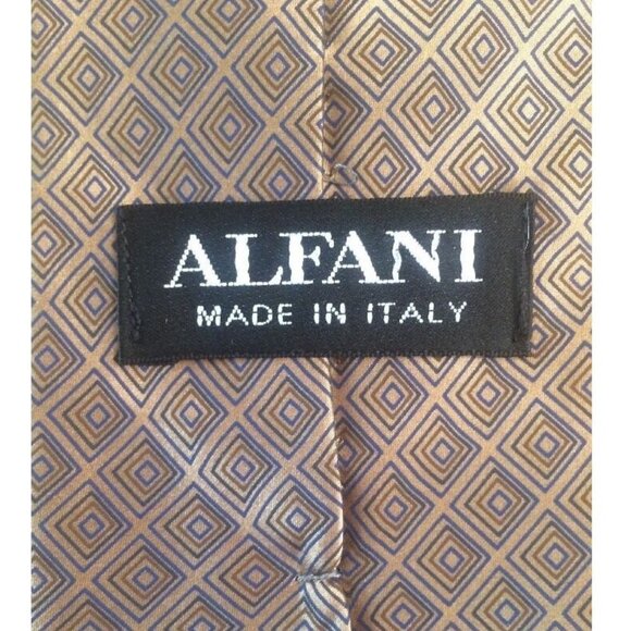 Alfani Mens All Silk Neck‎ Tie Italian Made Copper Tan Squares 3.5” x 59" Italy - Picture 5 of 8